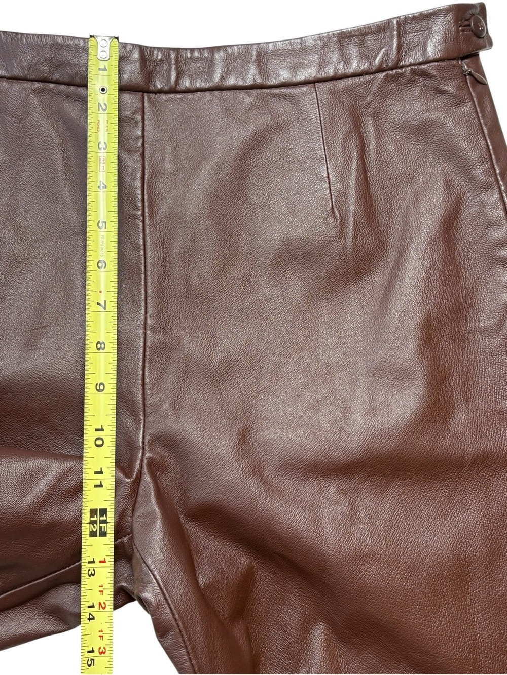 Vintage CLIO Brown Leather Pants High Rise Straight Leg Flat Front Side Zip 14 - Picture 6 of 10